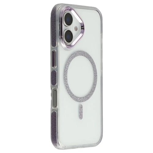 For iPhone 16 Magnetic Case Glitter Edge TPU + PC Clear Back Phone Cover - Purple - 1
