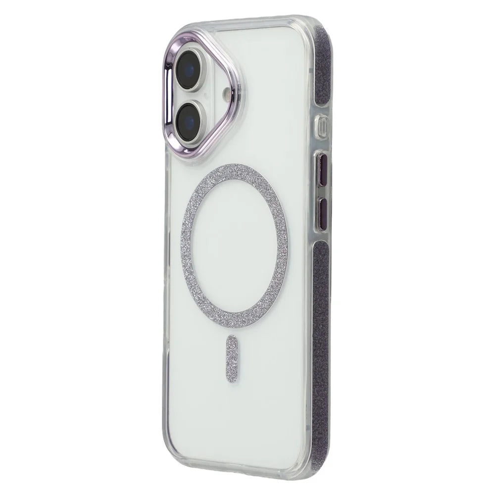For iPhone 16 Magnetic Case Glitter Edge TPU + PC Clear Back Phone Cover - Purple - 3