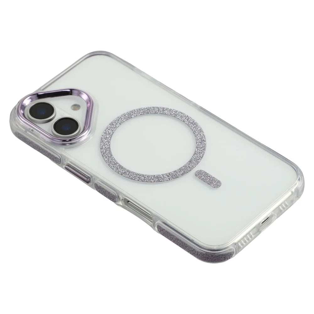 For iPhone 16 Magnetic Case Glitter Edge TPU + PC Clear Back Phone Cover - Purple - 4