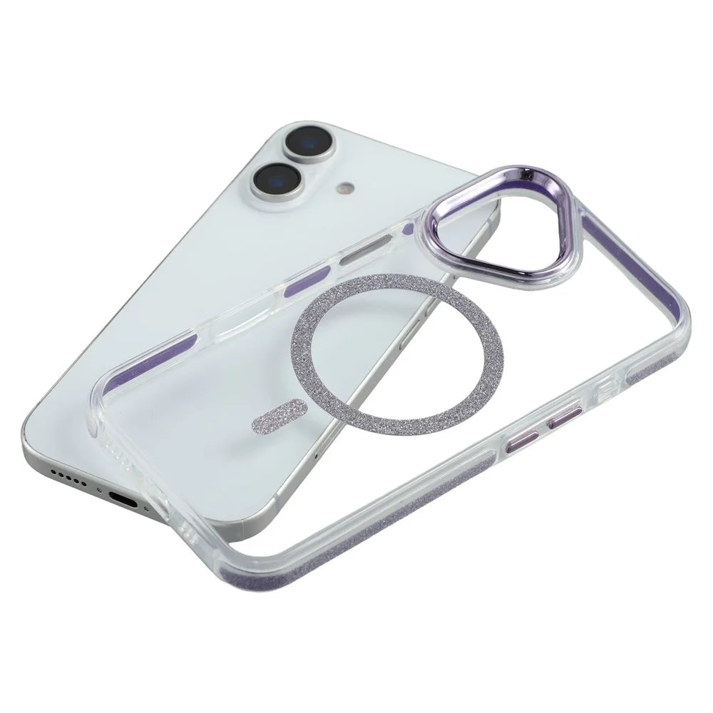 For iPhone 16 Magnetic Case Glitter Edge TPU + PC Clear Back Phone Cover - Purple - 6