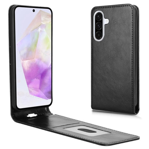 For Samsung Galaxy A56 5G Case with Card Slot Magnetic Vertical Flip Leather Phone Cover - Black - 1