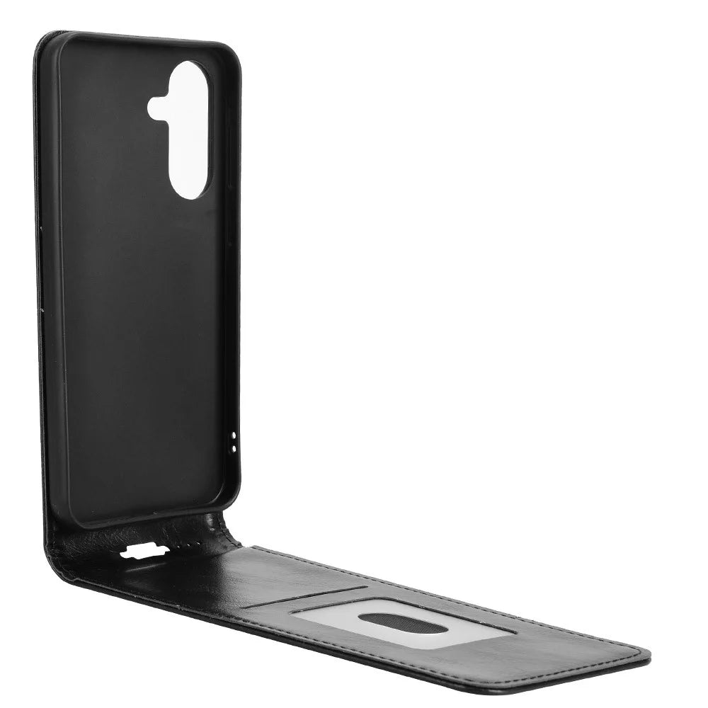 For Samsung Galaxy A56 5G Case with Card Slot Magnetic Vertical Flip Leather Phone Cover - Black - 2