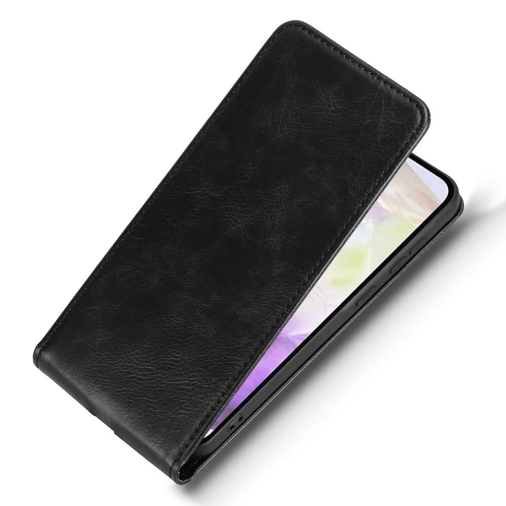 For Samsung Galaxy A56 5G Case with Card Slot Magnetic Vertical Flip Leather Phone Cover - Black - 3