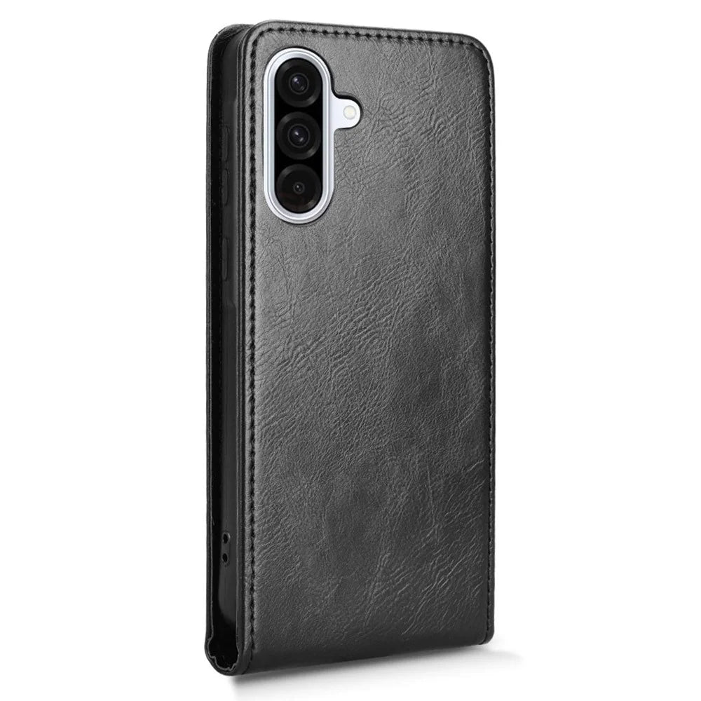 For Samsung Galaxy A56 5G Case with Card Slot Magnetic Vertical Flip Leather Phone Cover - Black - 6