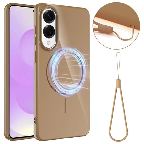 For Samsung Galaxy S25 Edge Magnetic Case TPU Phone Back Cover with Lanyard - Desert Gold - 1