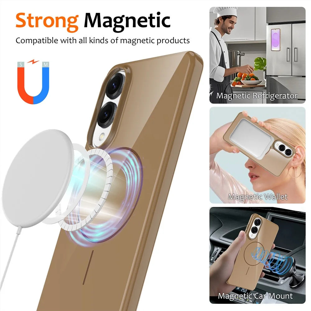 For Samsung Galaxy S25 Edge Magnetic Case TPU Phone Back Cover with Lanyard - Desert Gold - 2