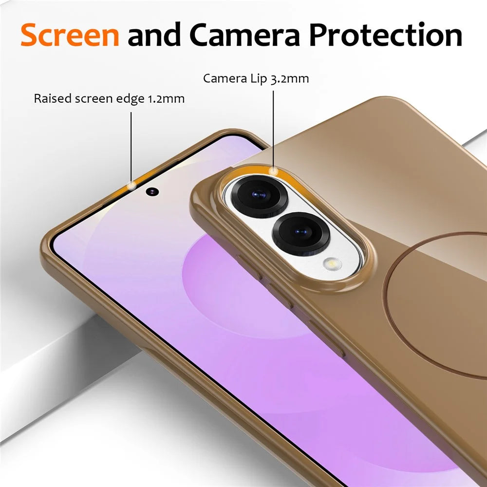 For Samsung Galaxy S25 Edge Magnetic Case TPU Phone Back Cover with Lanyard - Desert Gold - 3