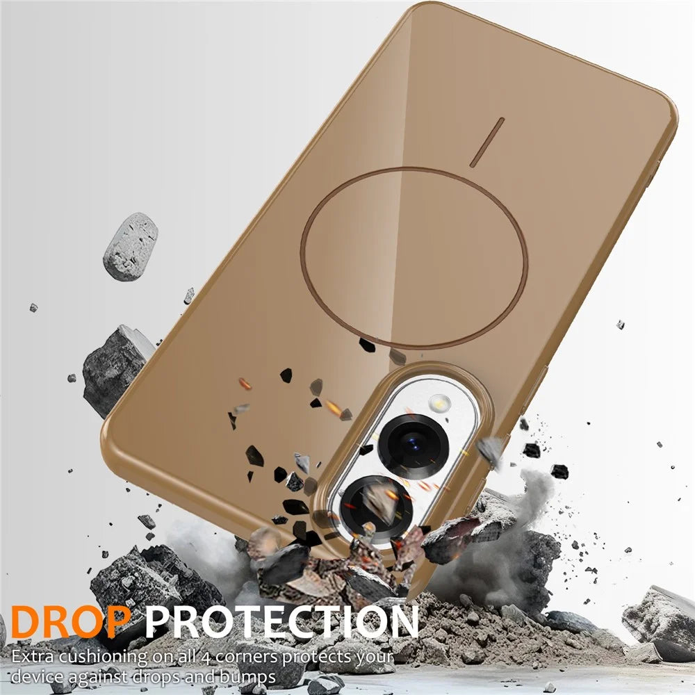 For Samsung Galaxy S25 Edge Magnetic Case TPU Phone Back Cover with Lanyard - Desert Gold - 4