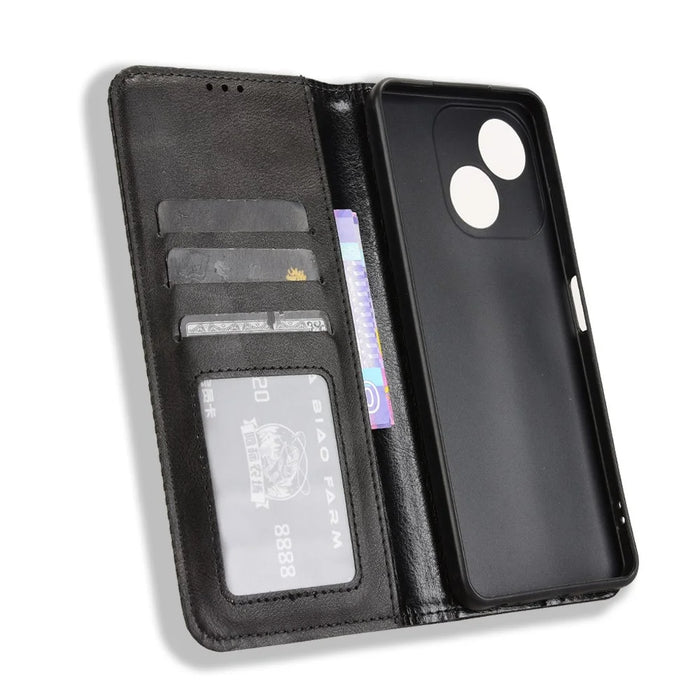 For ZTE Blade A35e (EU) Retro PU Leather Case Phone Wallet Stand Cover - Black - 5