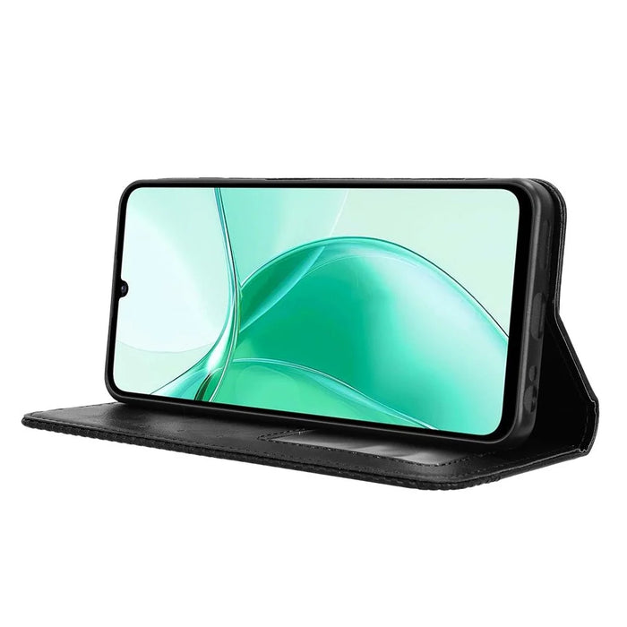 For ZTE Blade A35e (EU) Retro PU Leather Case Phone Wallet Stand Cover - Black - 6