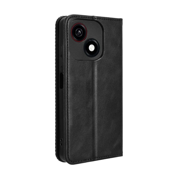 For ZTE Blade A35e (EU) Retro PU Leather Case Phone Wallet Stand Cover - Black - 7