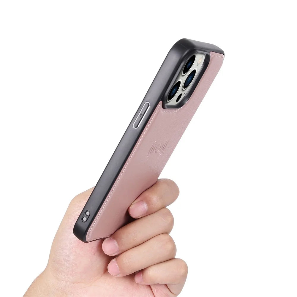 HANMAN Miro2 Series for iPhone 14 Pro PU Leather Wallet Phone Case Magnetic Detachable Stand Flip Cover - Rose Gold - 6