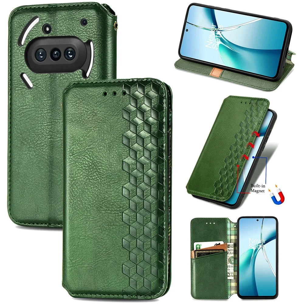 For Nothing Phone (3a) Case Rhombus Imprint PU Leather Wallet Phone Cover - Green - 1