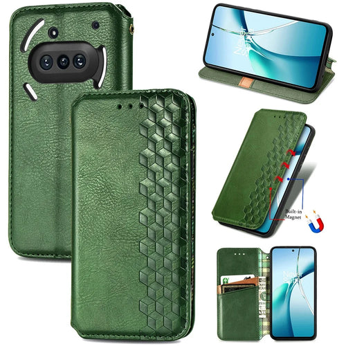 For Nothing Phone (3a) Case Rhombus Imprint PU Leather Wallet Phone Cover - Green - 1