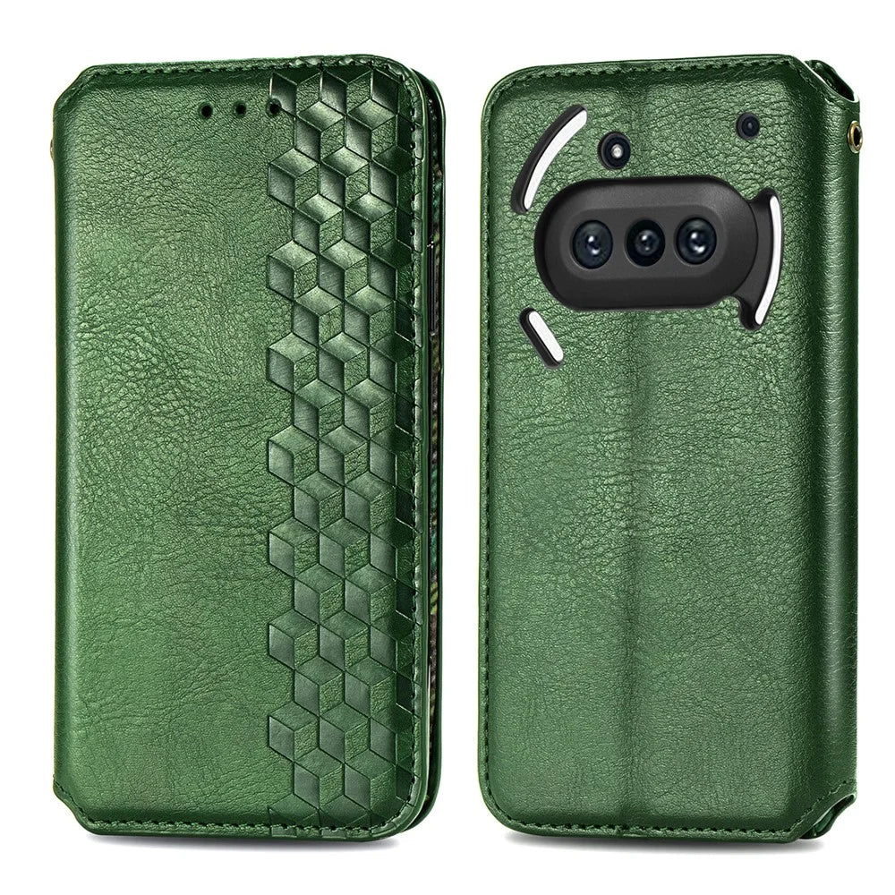 For Nothing Phone (3a) Case Rhombus Imprint PU Leather Wallet Phone Cover - Green - 2