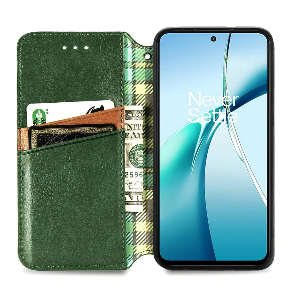 For Nothing Phone (3a) Case Rhombus Imprint PU Leather Wallet Phone Cover - Green - 3