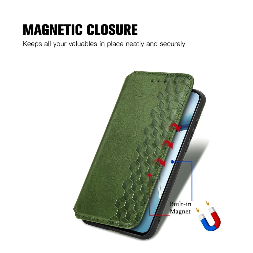 For Nothing Phone (3a) Case Rhombus Imprint PU Leather Wallet Phone Cover - Green - 5