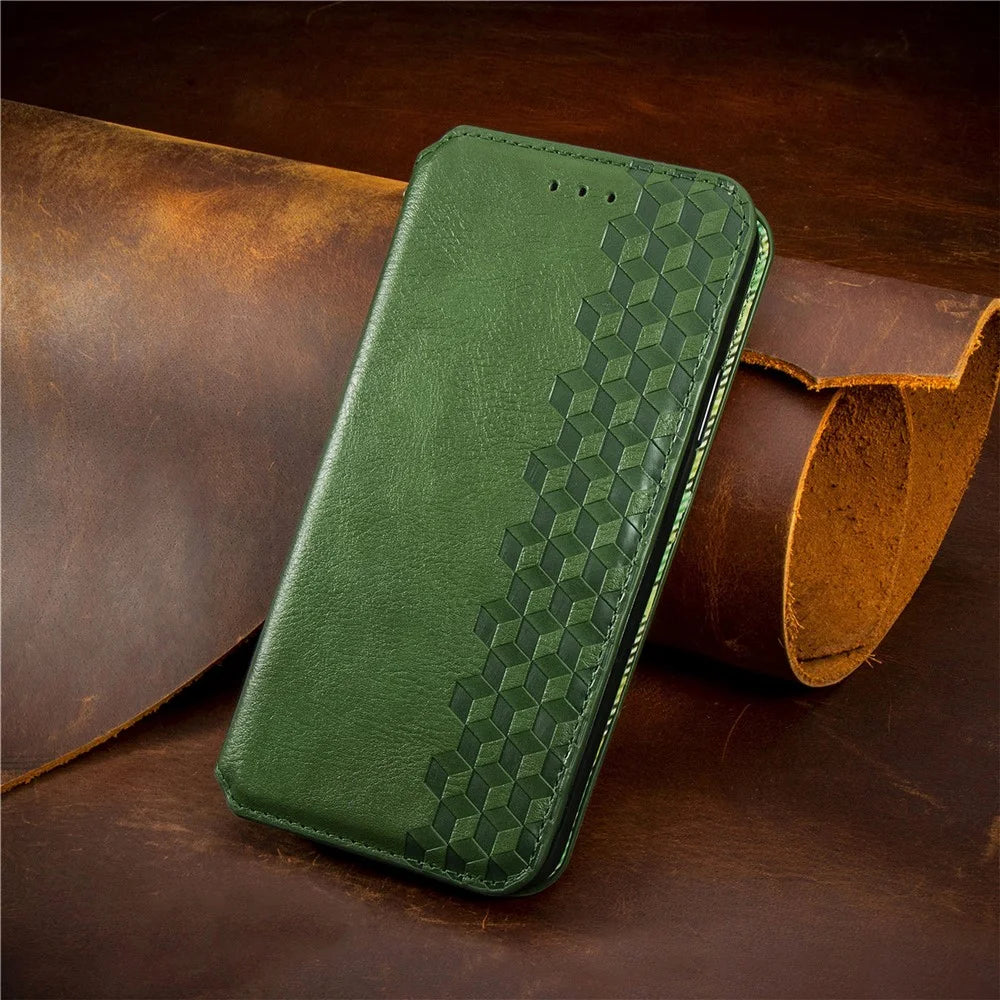 For Nothing Phone (3a) Case Rhombus Imprint PU Leather Wallet Phone Cover - Green - 6