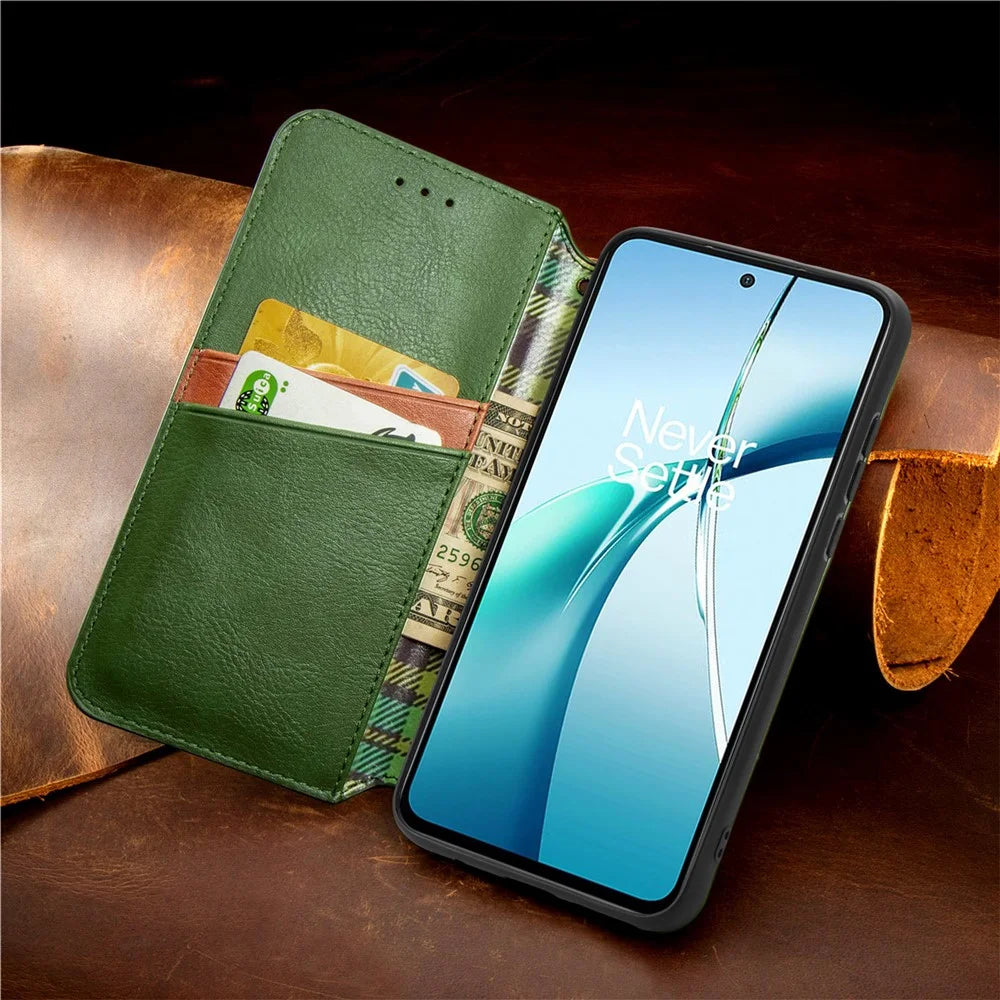 For Nothing Phone (3a) Case Rhombus Imprint PU Leather Wallet Phone Cover - Green - 7