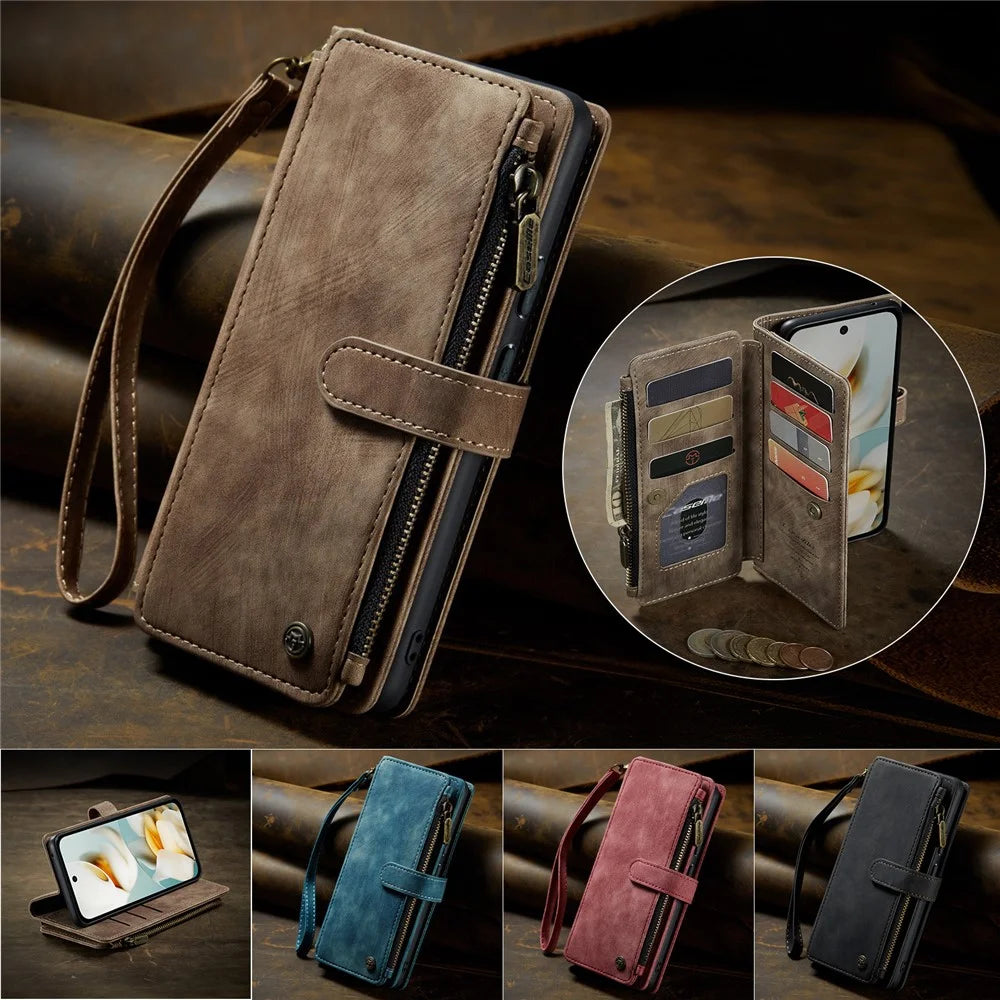 CASEME For Google Pixel 9a Phone Cases with Strap  C30 Zipper Multiple Card Holder PU Leather Cover - Brown - 5