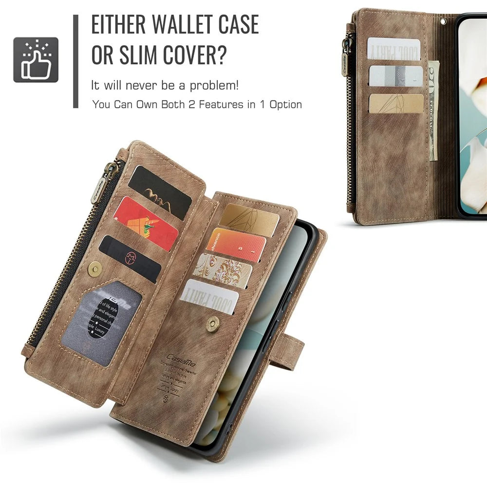CASEME For Google Pixel 9a Phone Cases with Strap  C30 Zipper Multiple Card Holder PU Leather Cover - Brown - 7
