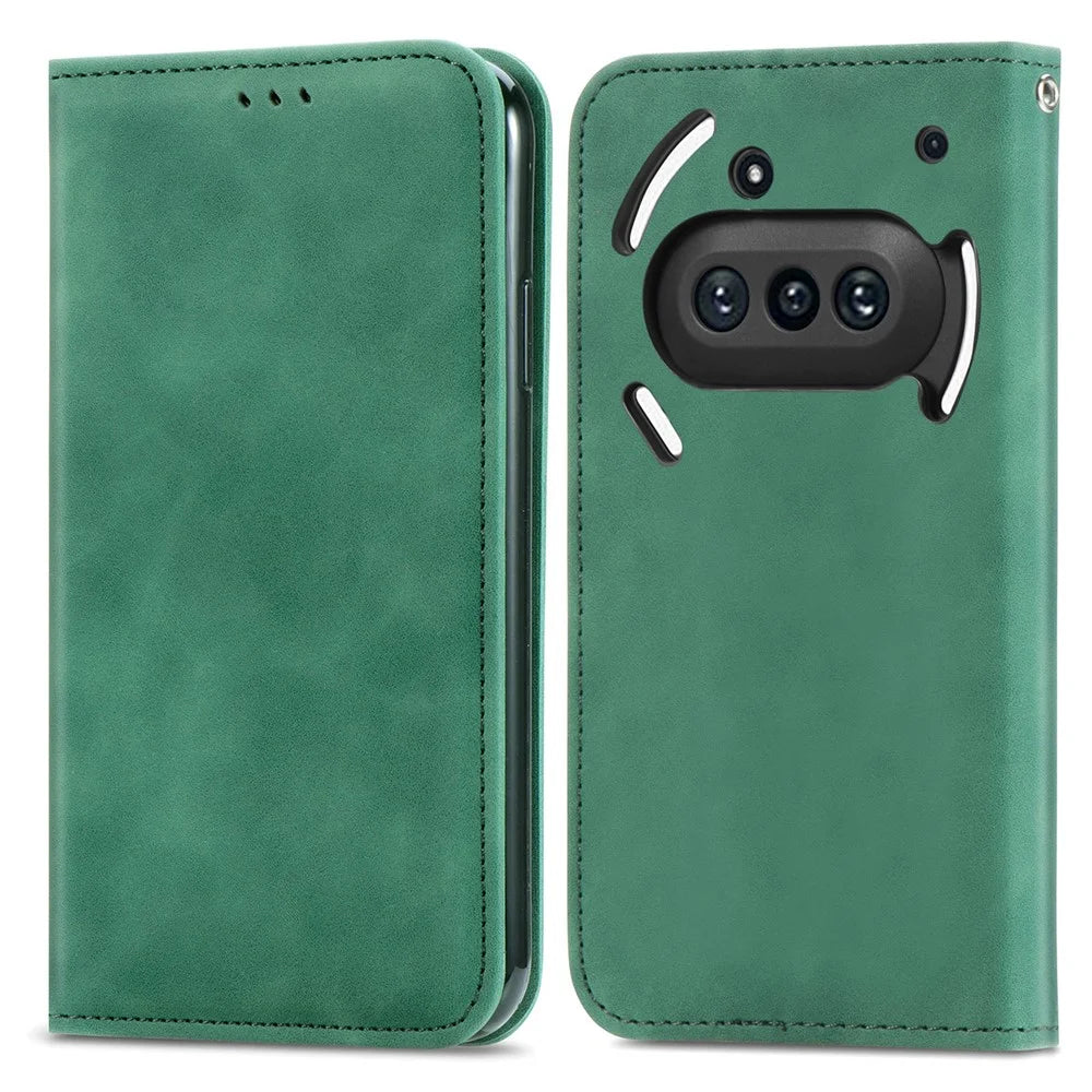 For Nothing Phone (3a) Leather Case with Card Holder Magnetic Absorption Phone Cover - Green - 2