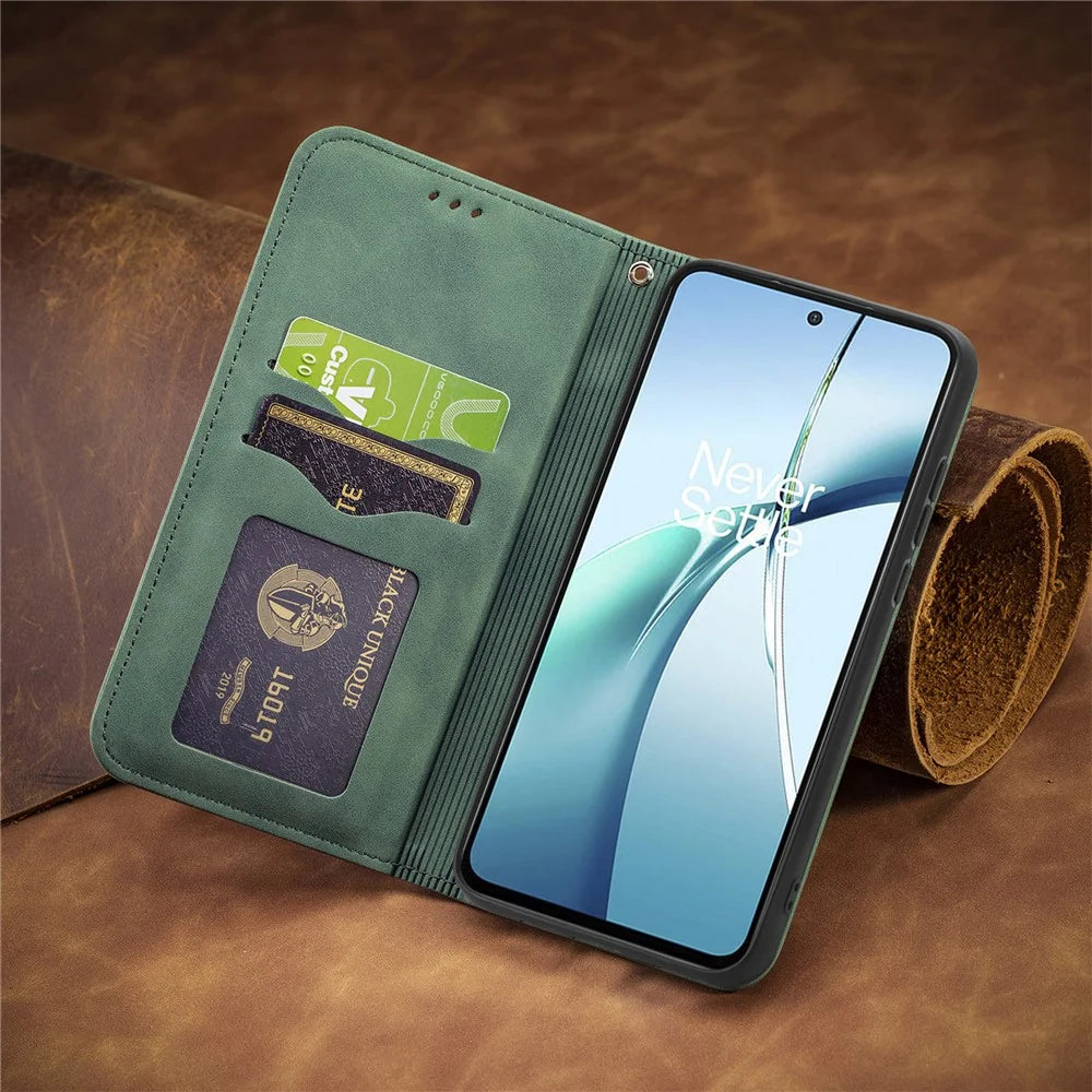 For Nothing Phone (3a) Leather Case with Card Holder Magnetic Absorption Phone Cover - Green - 7