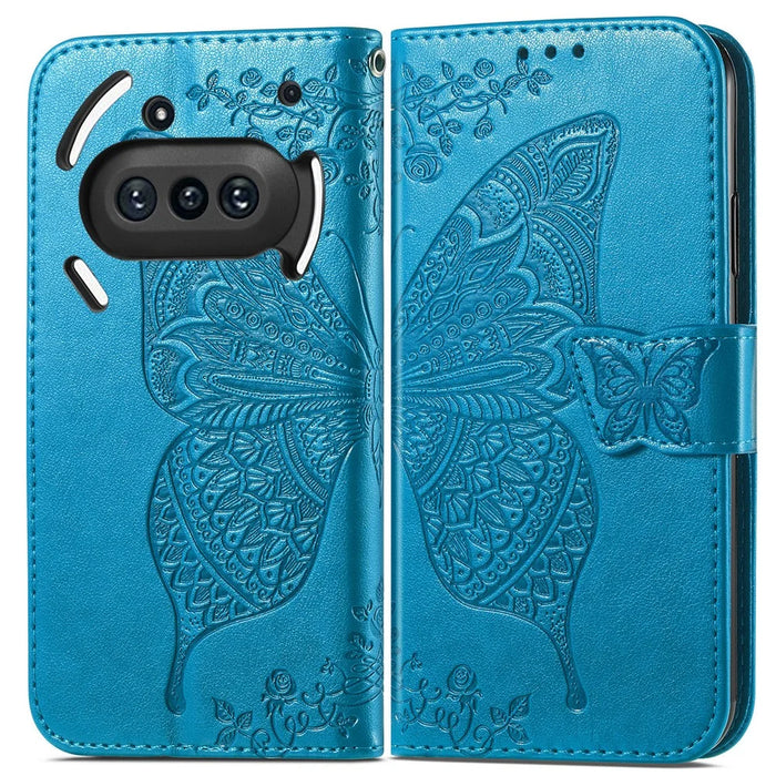 For Nothing Phone (3a) Case with Strap Butterfly Pattern PU Leather Wallet Phone Cover - Blue - 2