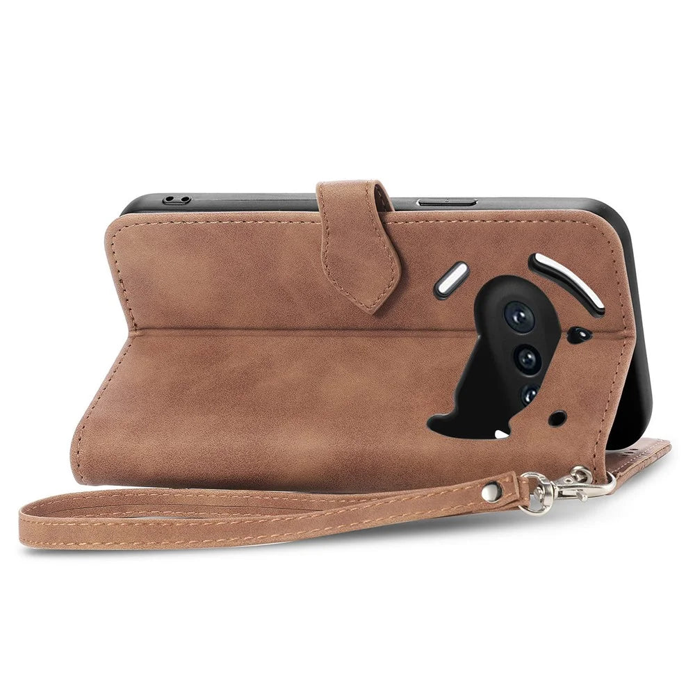For Nothing Phone (3a) Zipper Wallet Case with Strap Flower Imprint PU Leather Phone Cover - Brown - 6