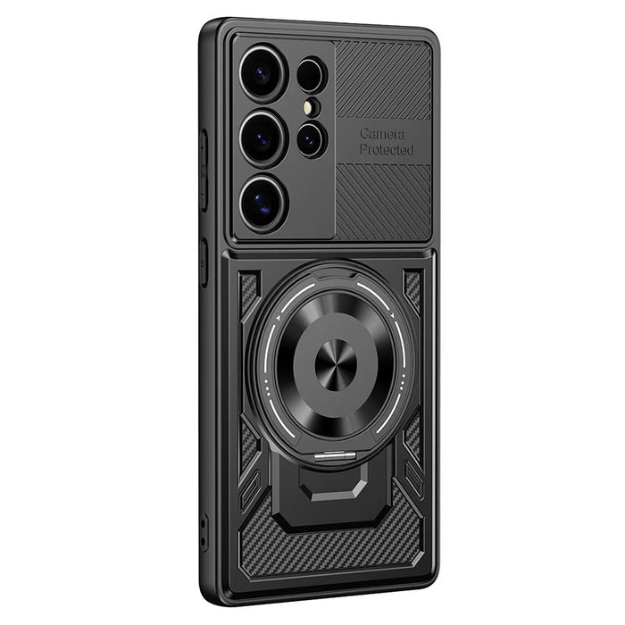 For Samsung Galaxy S24 Ultra Magnetic Case Rotating Kickstand TPU + PC Phone Cover - Black - 2