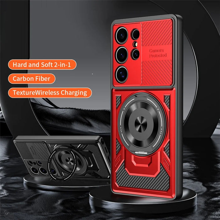 For Samsung Galaxy S24 Ultra Magnetic Case Rotating Kickstand TPU + PC Phone Cover - Black - 3