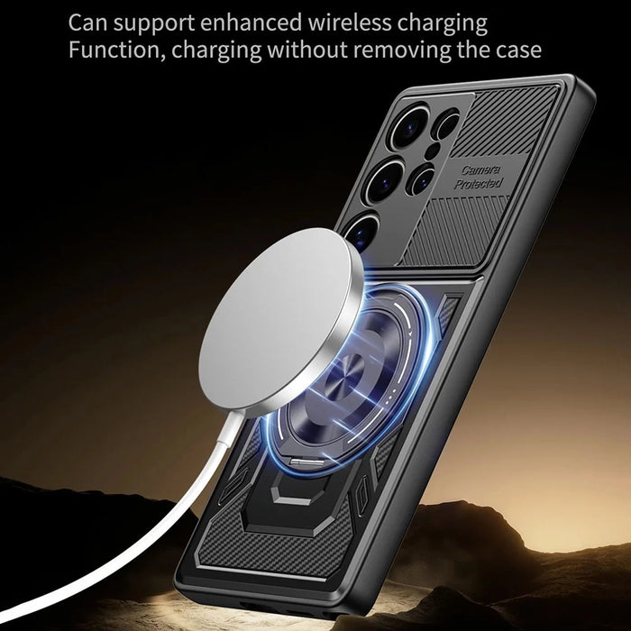 For Samsung Galaxy S24 Ultra Magnetic Case Rotating Kickstand TPU + PC Phone Cover - Black - 7