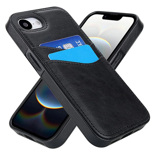 For iPhone 17e / 16e Case Card Slot Slim-Fit PU+TPU Mobile Cover - Black - 1