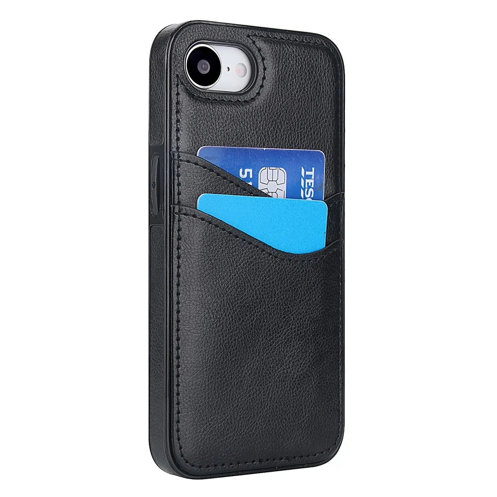 For iPhone 17e / 16e Case Card Slot Slim-Fit PU+TPU Mobile Cover - Black - 2