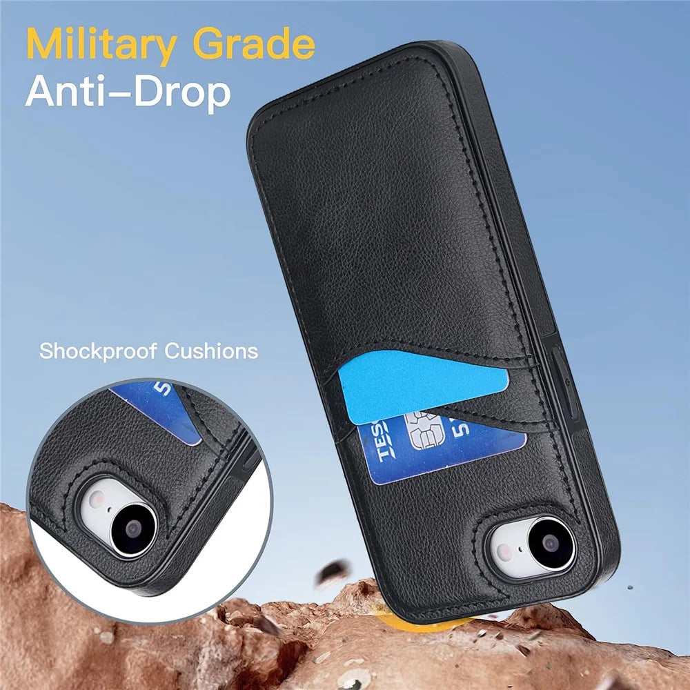 For iPhone 17e / 16e Case Card Slot Slim-Fit PU+TPU Mobile Cover - Black - 4