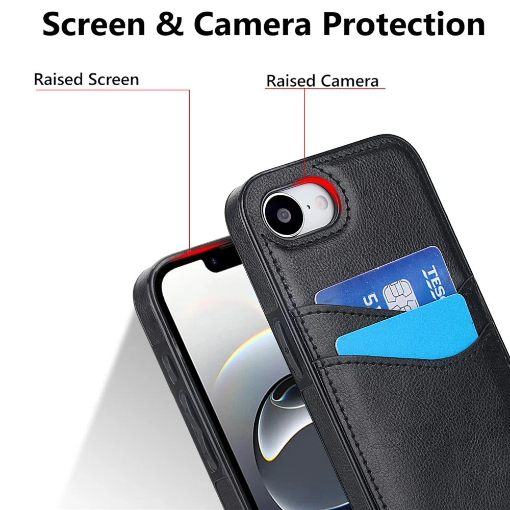 For iPhone 17e / 16e Case Card Slot Slim-Fit PU+TPU Mobile Cover - Black - 5