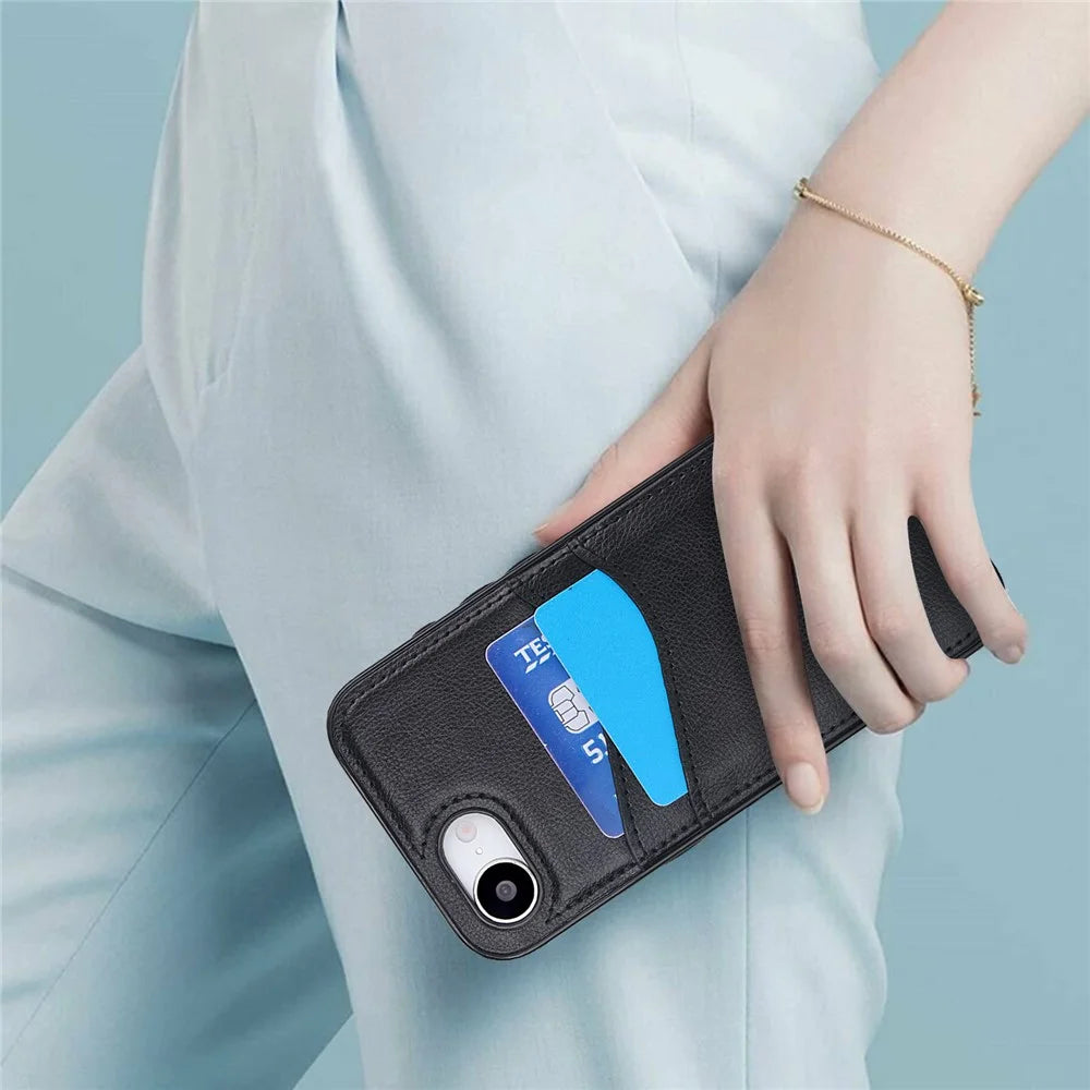 For iPhone 17e / 16e Case Card Slot Slim-Fit PU+TPU Mobile Cover - Black - 7