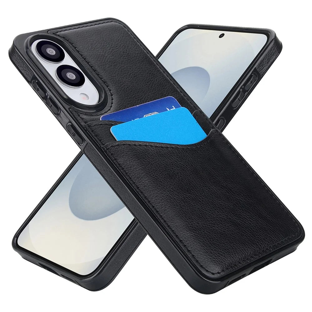 For Samsung Galaxy S25 Edge Case Card Slot Slim-Fit PU+TPU Mobile Cover - Black - 1