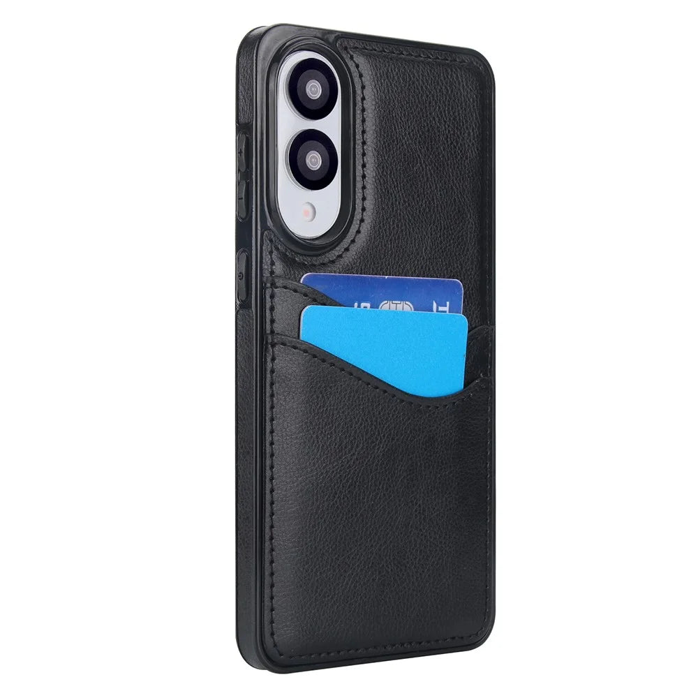 For Samsung Galaxy S25 Edge Case Card Slot Slim-Fit PU+TPU Mobile Cover - Black - 2