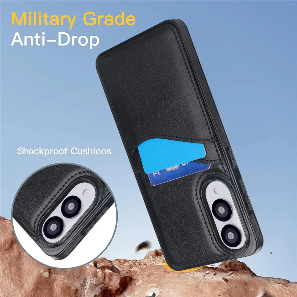 For Samsung Galaxy S25 Edge Case Card Slot Slim-Fit PU+TPU Mobile Cover - Black - 4