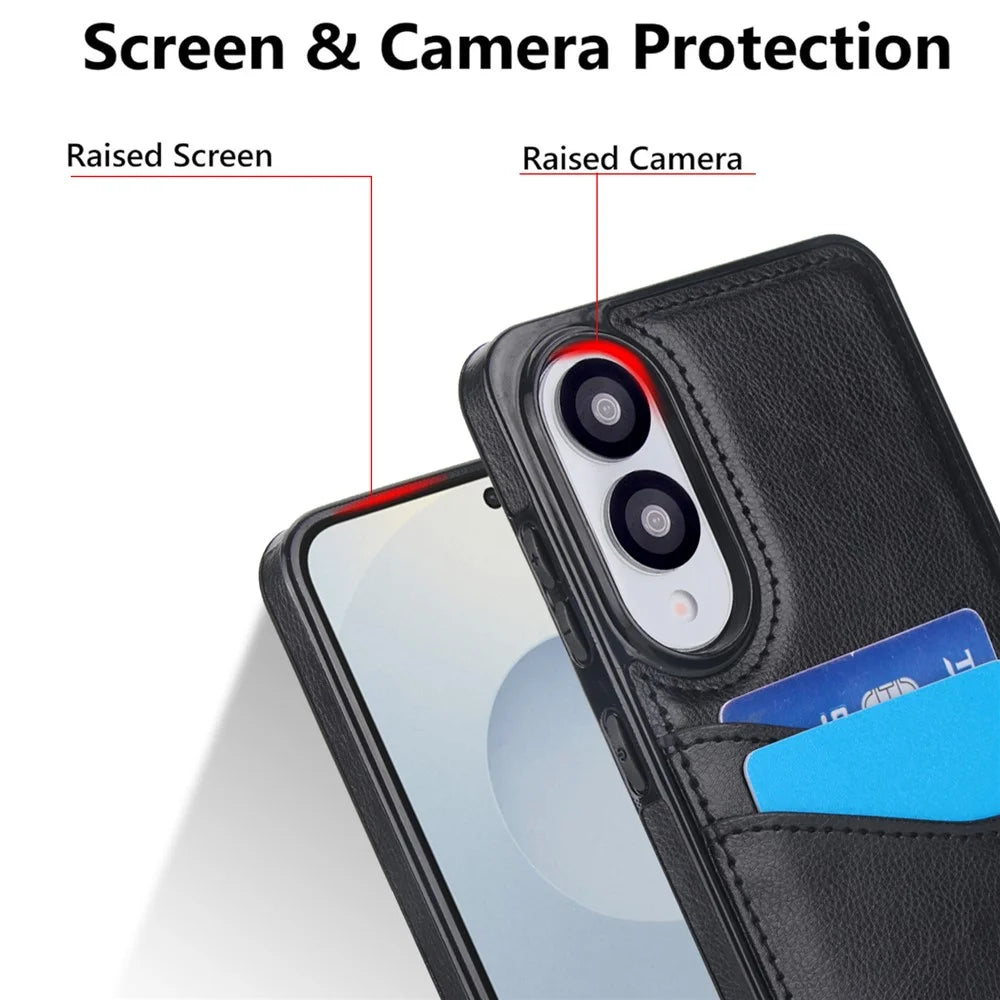 For Samsung Galaxy S25 Edge Case Card Slot Slim-Fit PU+TPU Mobile Cover - Black - 5