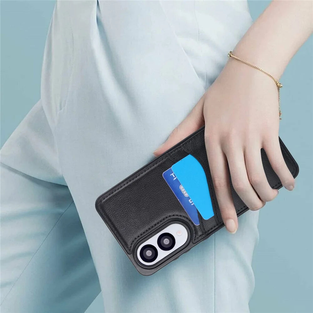 For Samsung Galaxy S25 Edge Case Card Slot Slim-Fit PU+TPU Mobile Cover - Black - 7