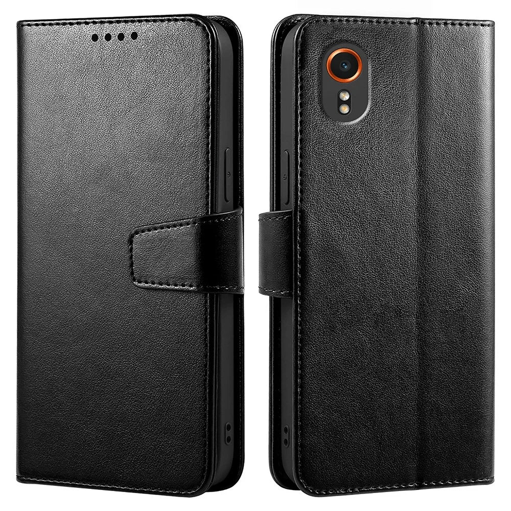 For Samsung Galaxy Xcover7 Case Stand Card Holder Wallet Leather Phone Cover - Black - 1