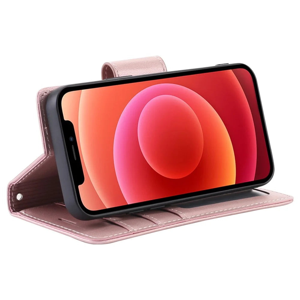 HANMAN Miro2 Series for iPhone 12 / 12 Pro 6.1 inch Detachable Wallet Phone Case PU Leather Stand Magnetic Removable Flip Protective Cover - Rose Gold - 2