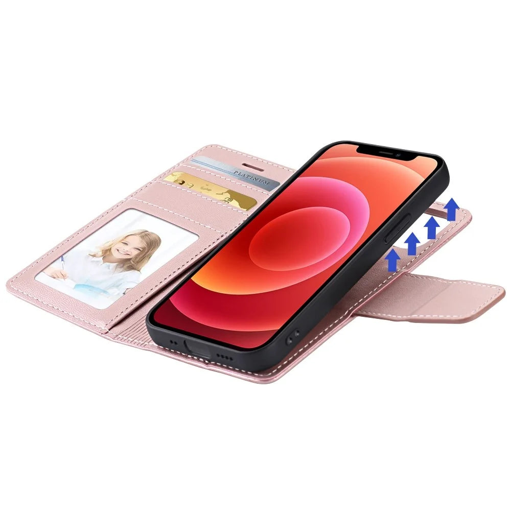 HANMAN Miro2 Series for iPhone 12 / 12 Pro 6.1 inch Detachable Wallet Phone Case PU Leather Stand Magnetic Removable Flip Protective Cover - Rose Gold - 3