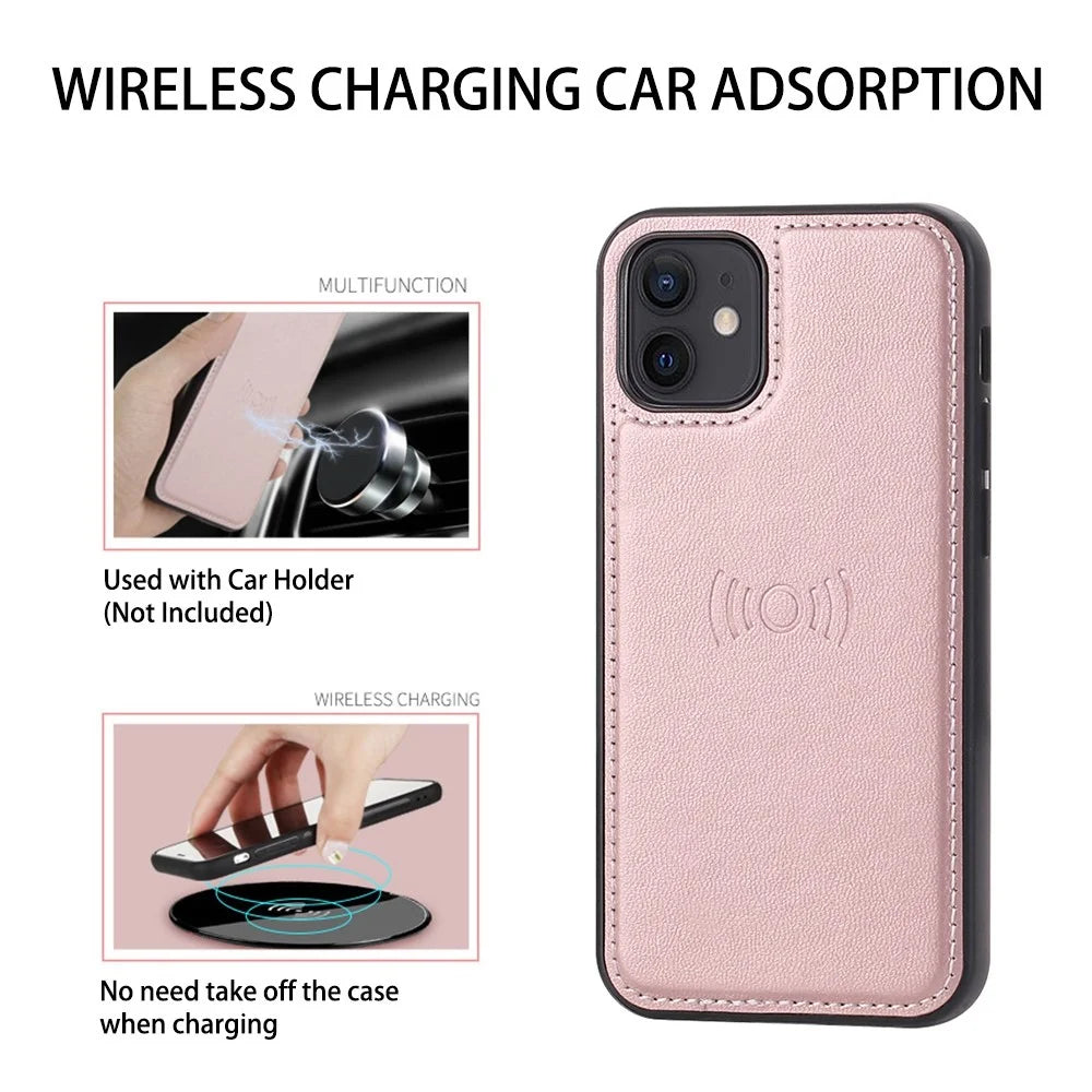 HANMAN Miro2 Series for iPhone 12 / 12 Pro 6.1 inch Detachable Wallet Phone Case PU Leather Stand Magnetic Removable Flip Protective Cover - Rose Gold - 4