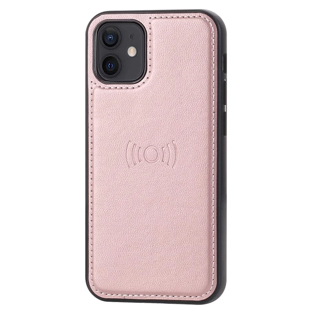 HANMAN Miro2 Series for iPhone 12 / 12 Pro 6.1 inch Detachable Wallet Phone Case PU Leather Stand Magnetic Removable Flip Protective Cover - Rose Gold - 5