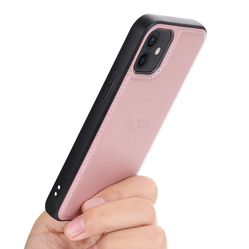 HANMAN Miro2 Series for iPhone 12 / 12 Pro 6.1 inch Detachable Wallet Phone Case PU Leather Stand Magnetic Removable Flip Protective Cover - Rose Gold - 6