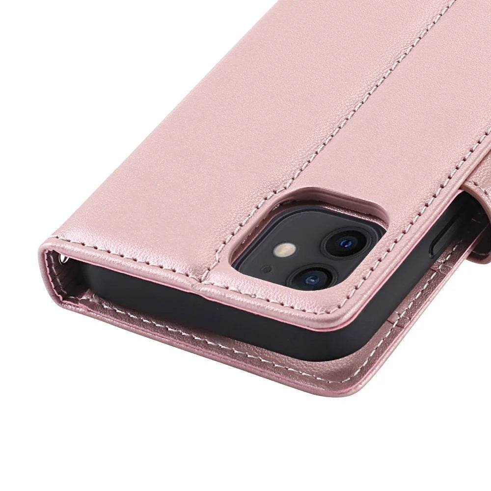 HANMAN Miro2 Series for iPhone 12 / 12 Pro 6.1 inch Detachable Wallet Phone Case PU Leather Stand Magnetic Removable Flip Protective Cover - Rose Gold - 7