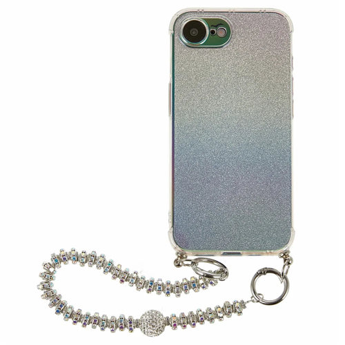 For iPhone 17e / 16e Case Gradient Glitter TPU Protective Phone Cover with Wrist Strap - Blue - 1
